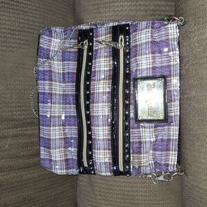 Purple Plaid Crossbody Bag with Gold Details